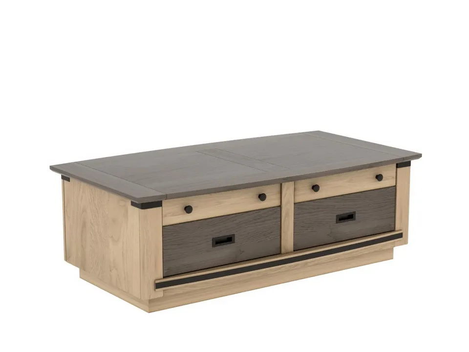 Ateliers de Langres Magellan table basse 2 tiroirs va-et-vient