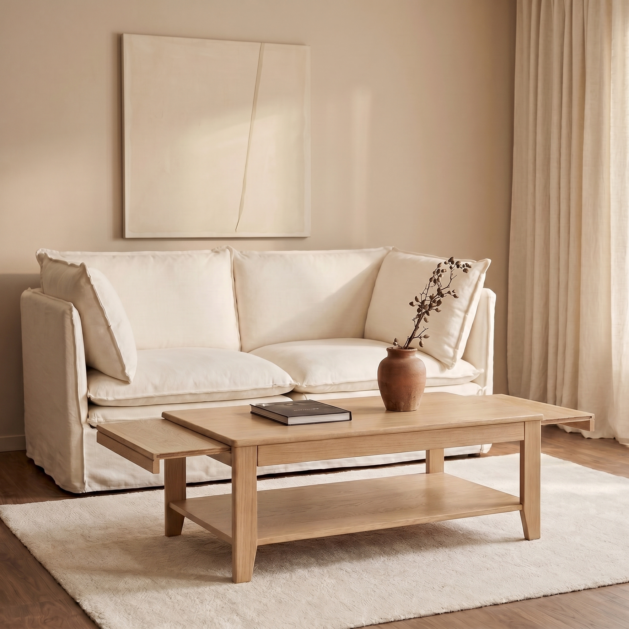 Ateliers de Langres YNES table basse 2 tirettes chêne massif