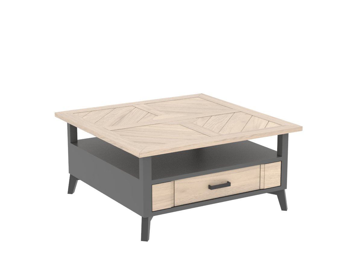 Ateliers de Langres Haussmann table basse carrée 2 tiroirs chêne