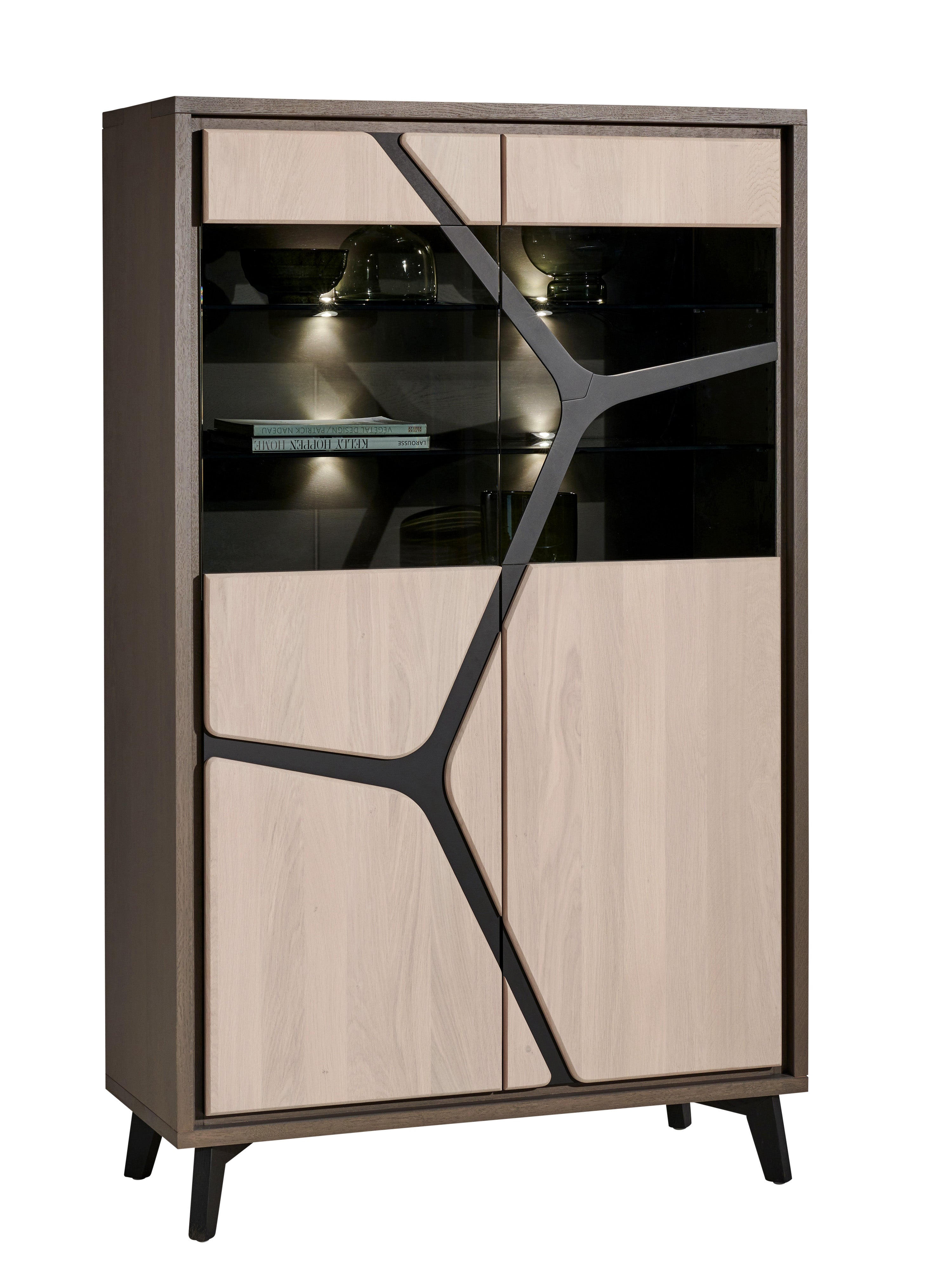 Ateliers de Langres Neo vitrine 2 portes chêne massif LED