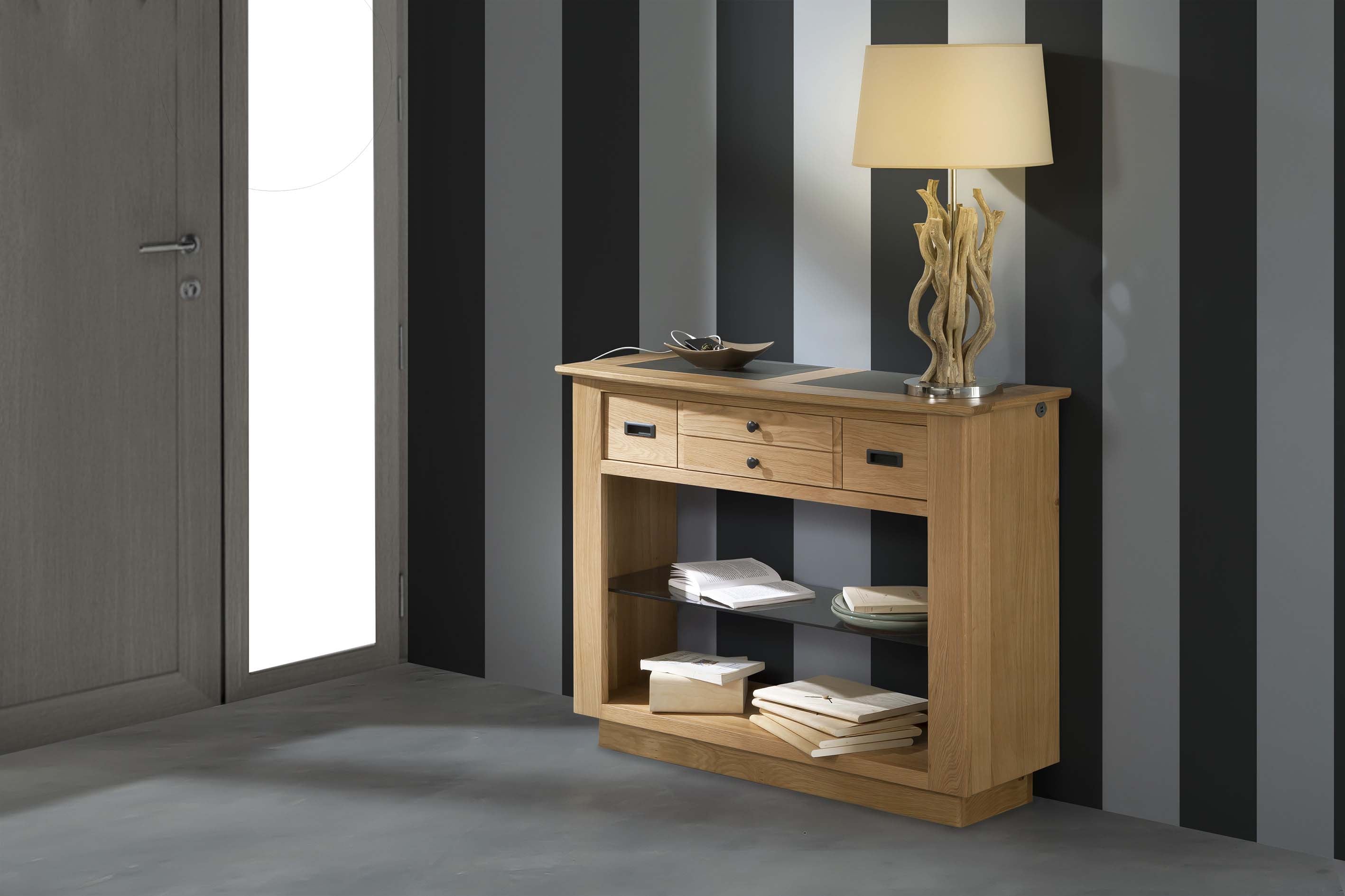Ateliers de Langres Belem console 1 tiroir chêne massif