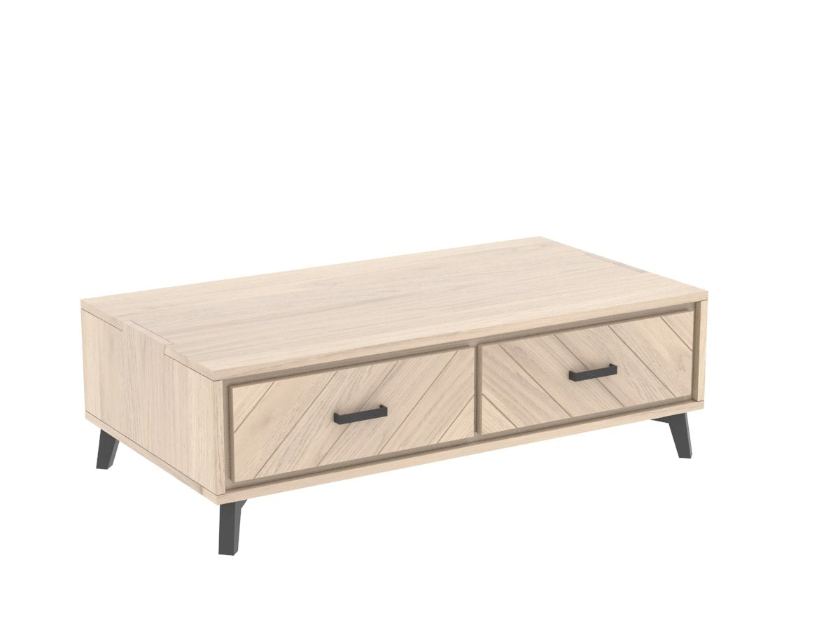 Ateliers de Langres Haussmann table basse rectangle 2 tiroirs chêne