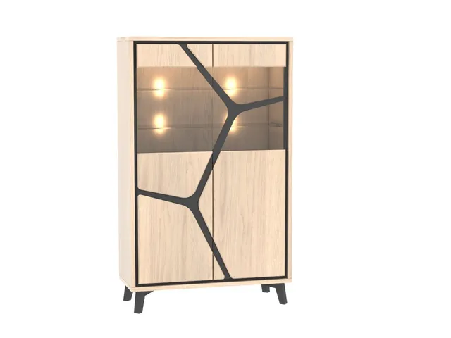 Ateliers de Langres Neo vitrine 2 portes chêne massif LED