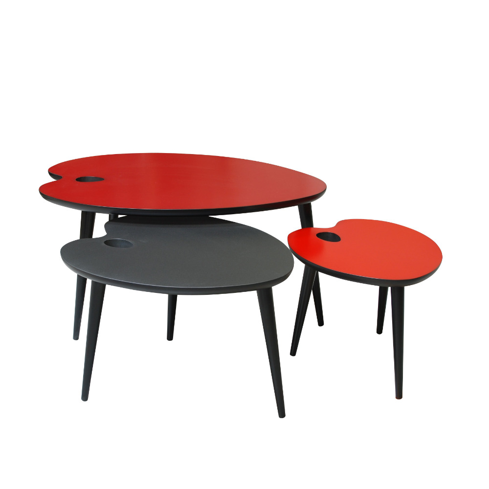 BATEL Palette 283L tables gigognes plateau laqué lot 3 bois