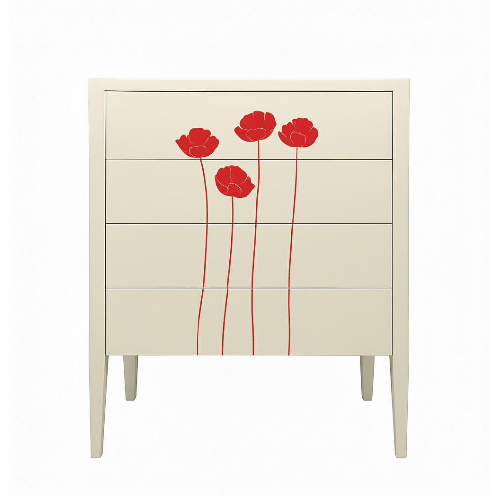 BATEL 769CO Coquelicot commode 4 tiroirs 75x41x90