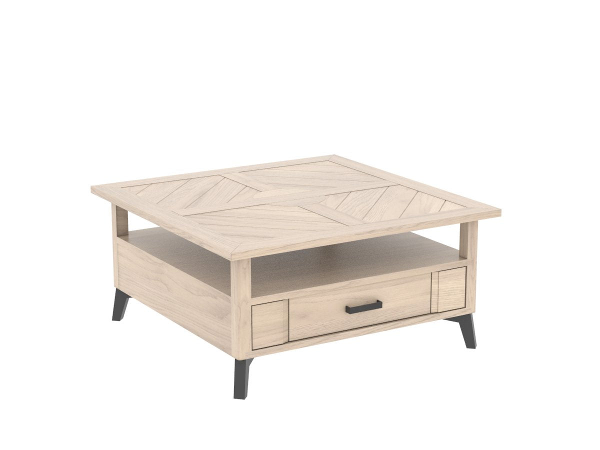 Ateliers de Langres Haussmann table basse carrée 2 tiroirs chêne