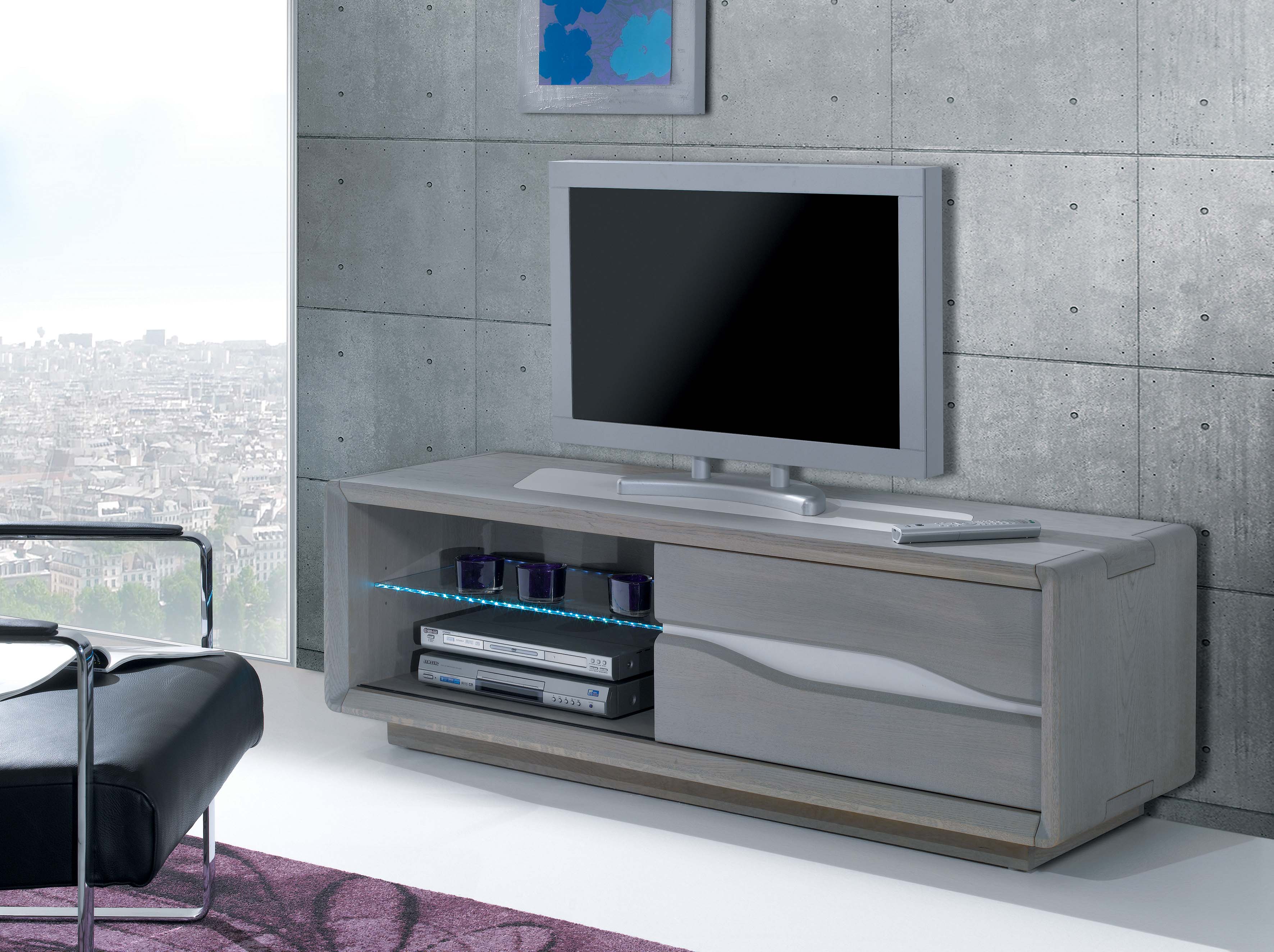 Ateliers de Langres CERAM Meuble TV porte coulissante chêne