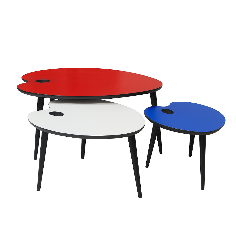BATEL Palette 283L tables gigognes plateau laqué lot 3 bois