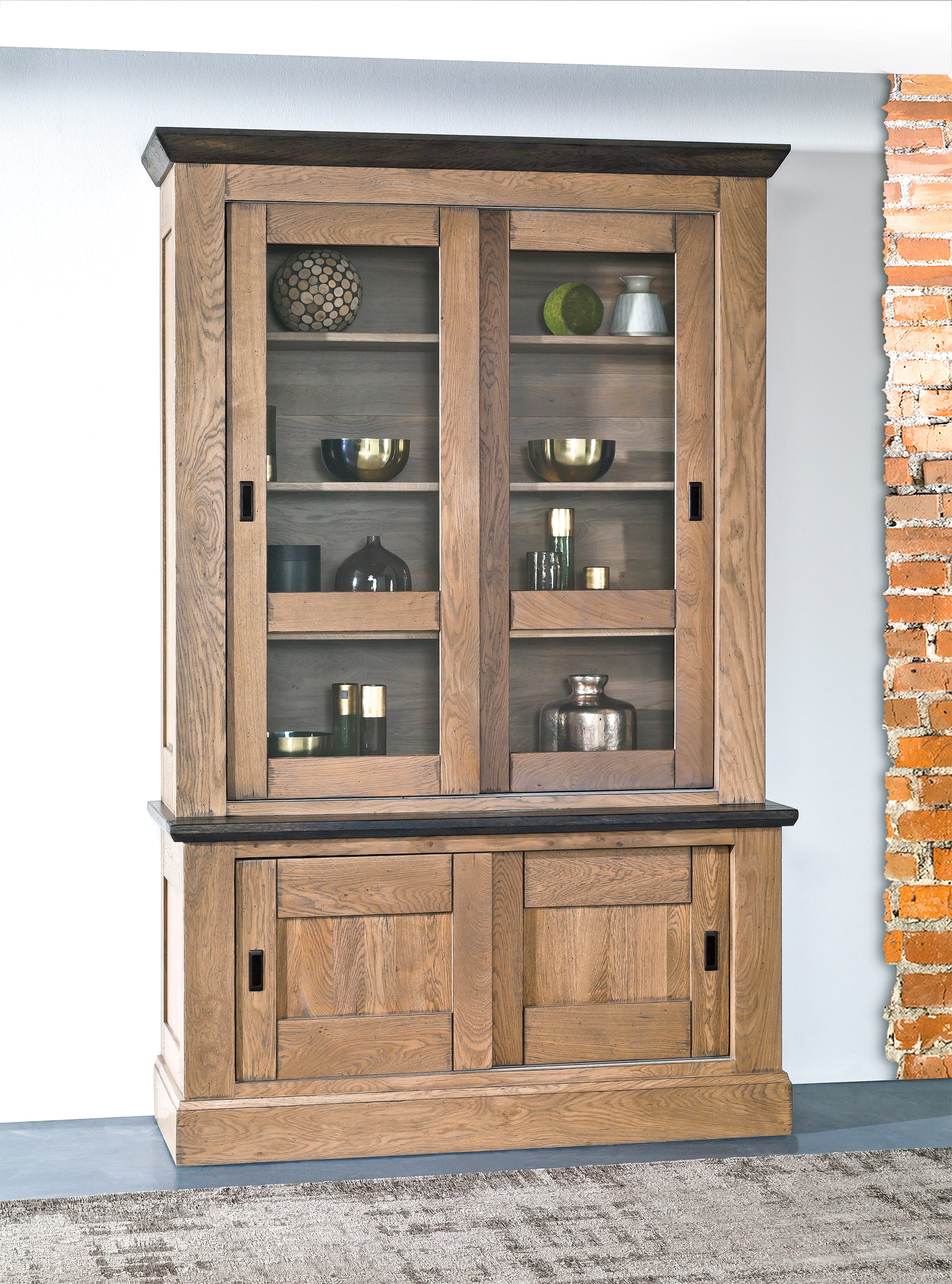Ateliers de Langres Romance petit bahut vitrine 2 portes chêne