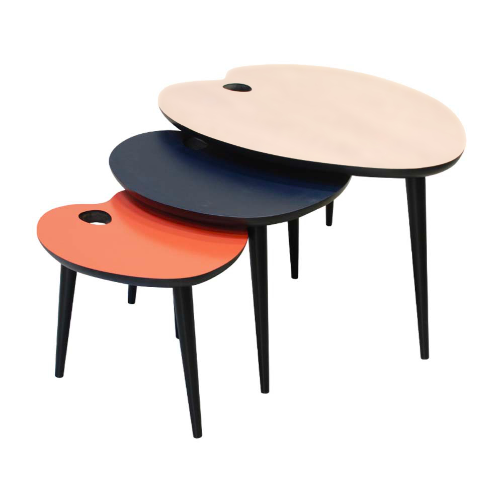 BATEL Palette 283L tables gigognes plateau laqué lot 3 bois
