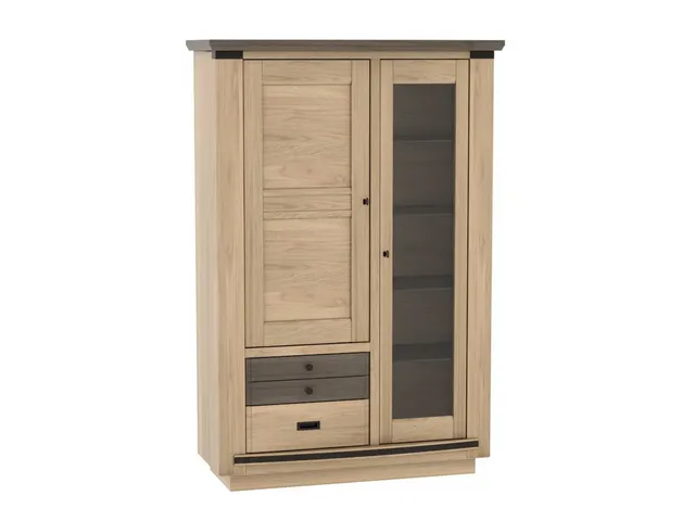 Ateliers de Langres Magellan Vitrine 1 porte 2 tiroirs chêne