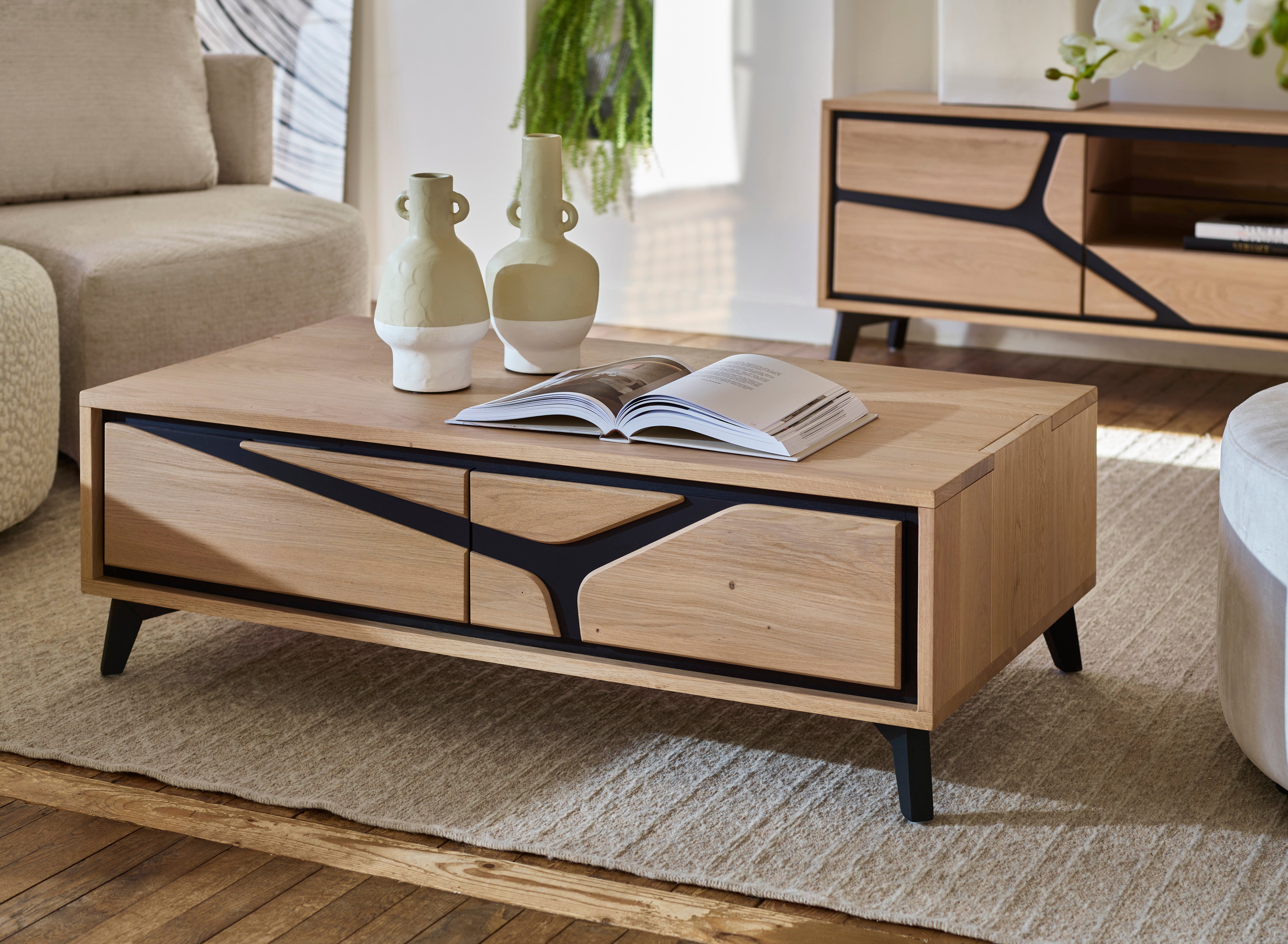 Ateliers de Langres Neo table basse rectangle 2 tiroirs chêne