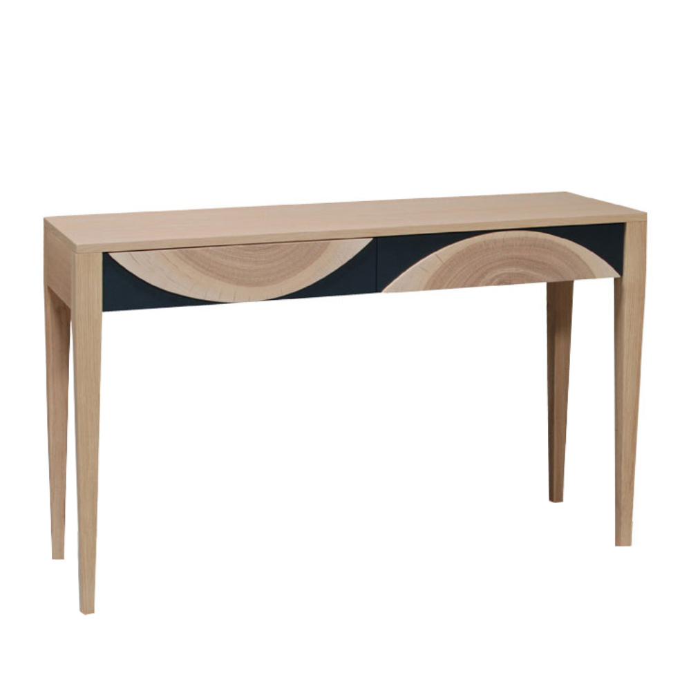 BATEL Natural 122 console rondins bois naturel 2 tiroirs