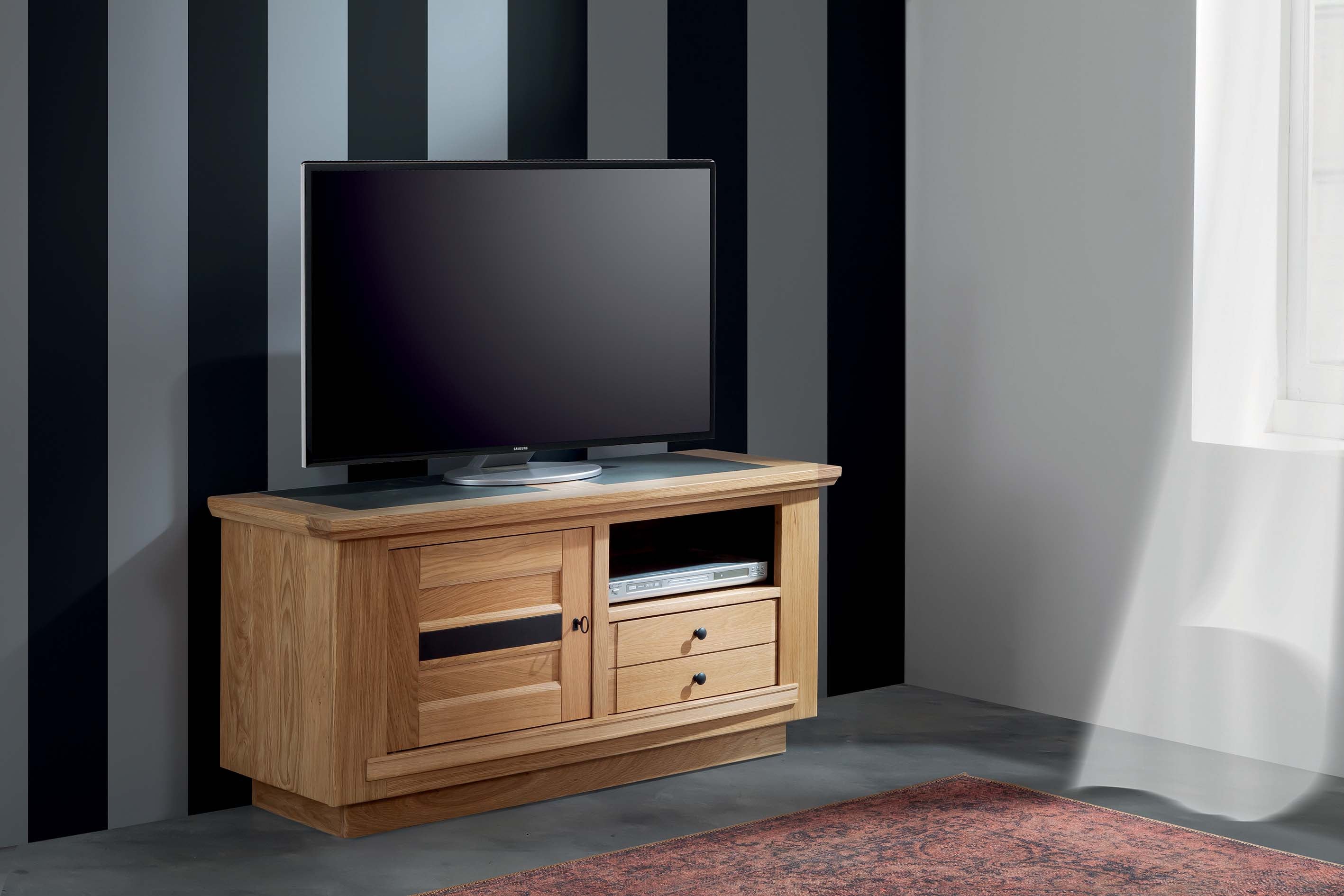 Ateliers de Langres Belem meuble TV 1 porte 1 tiroir 1 niche chêne