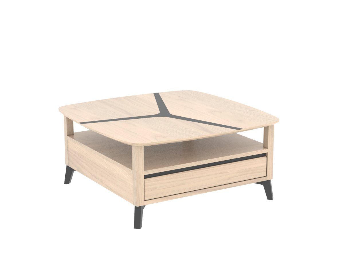 Ateliers de Langres Neo table basse carrée 2 tiroirs chêne