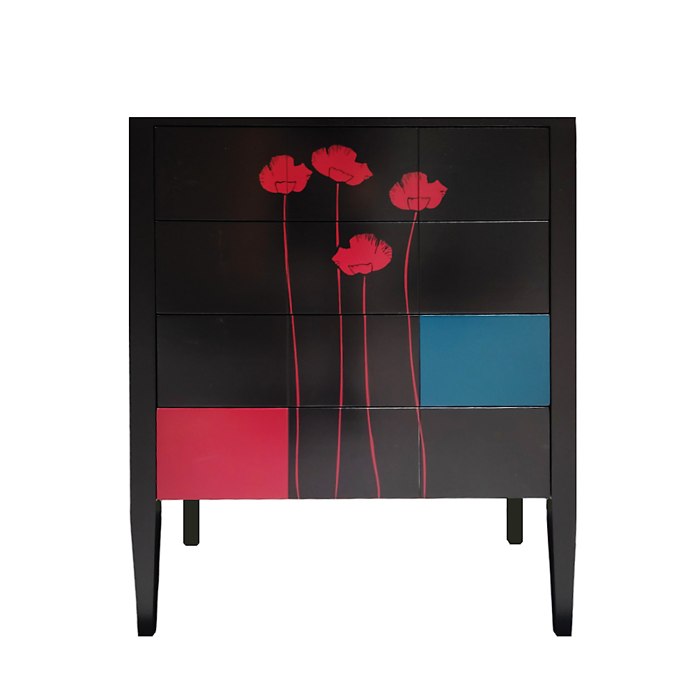 BATEL 769CO Coquelicot commode 4 tiroirs 75x41x90