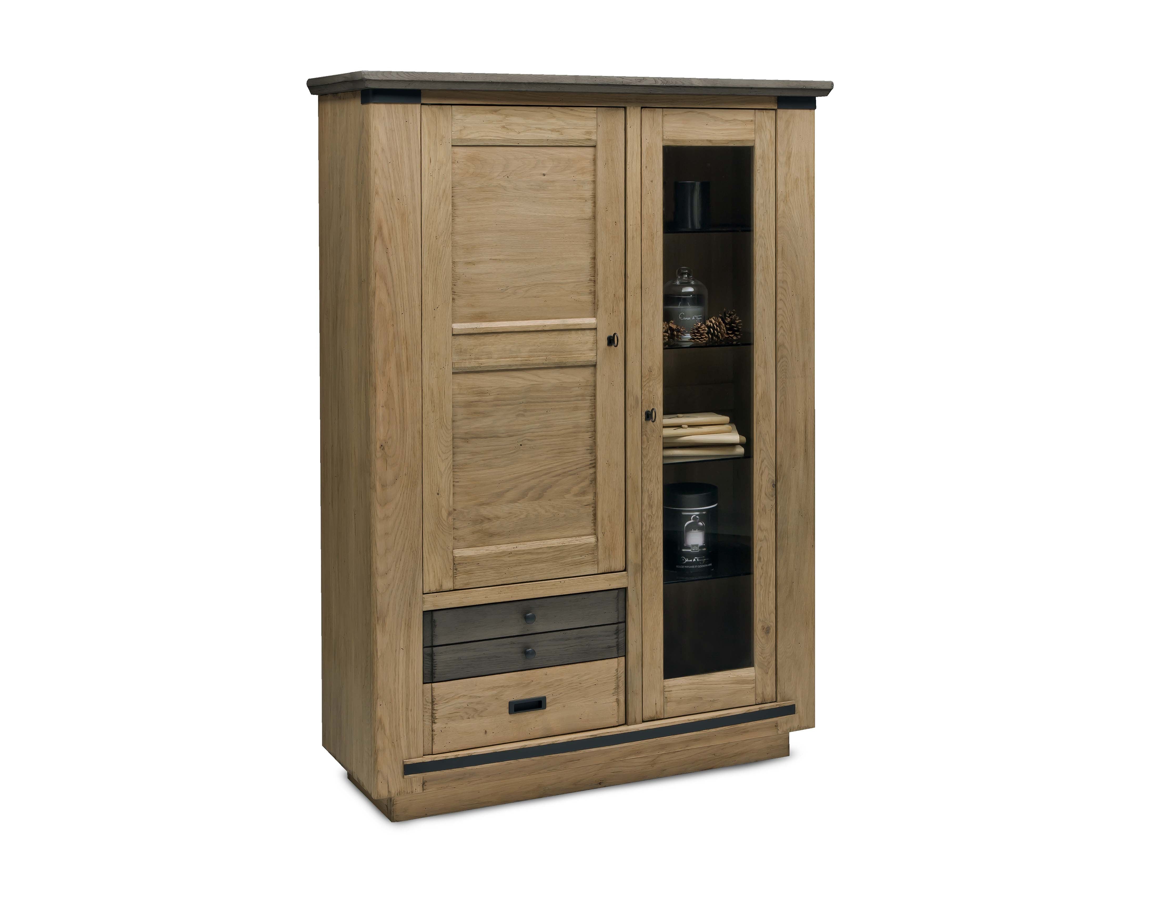 Ateliers de Langres Magellan Vitrine 1 porte 2 tiroirs chêne